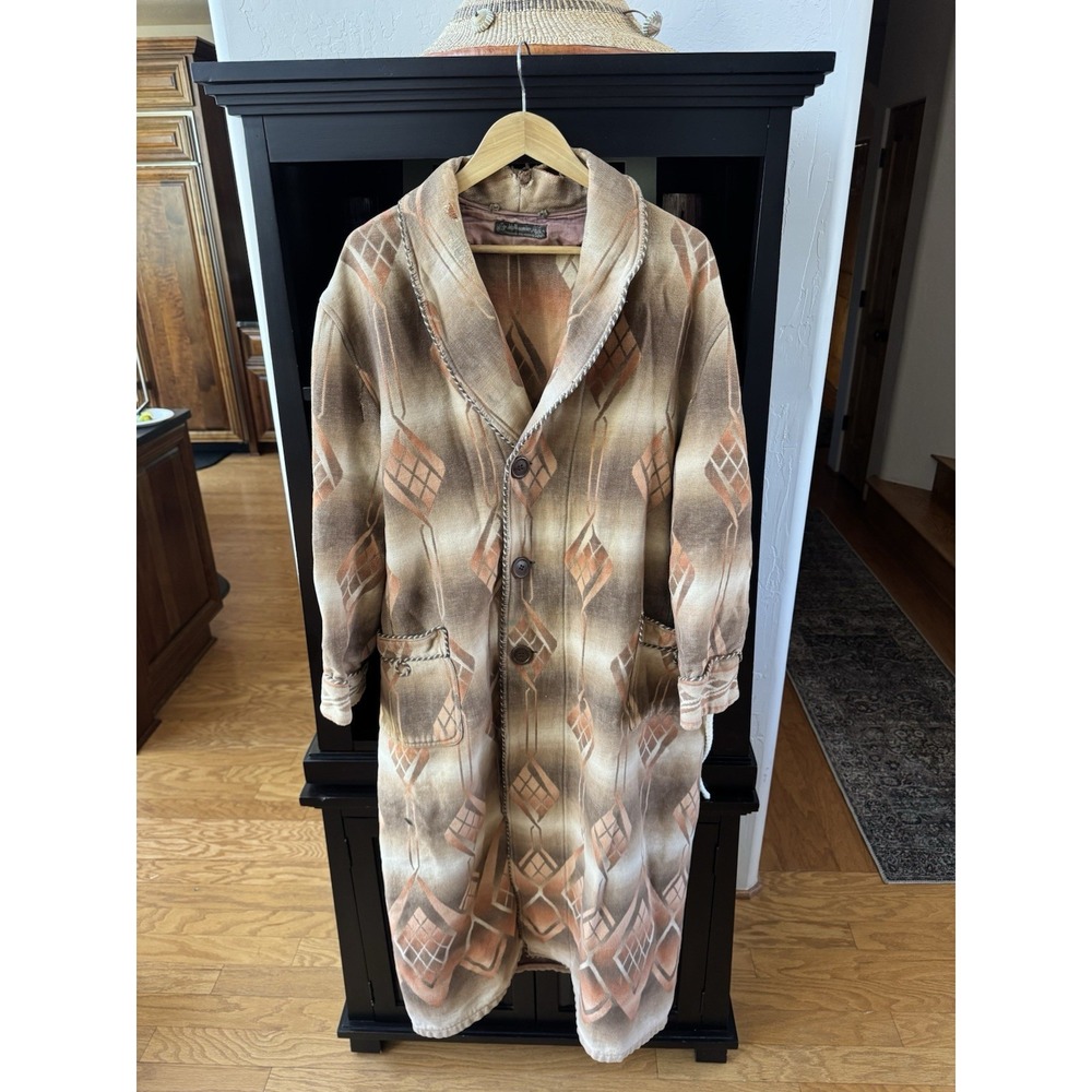 Vintage 40s Ombré Blanket Robe Size L-XL Orange Distressed